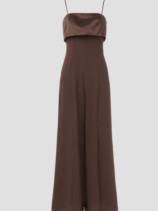Adam Lippes Pants - Adam Lippes Chocolate Brown Wide-Leg Spaghetti-Strap Jumpsuit